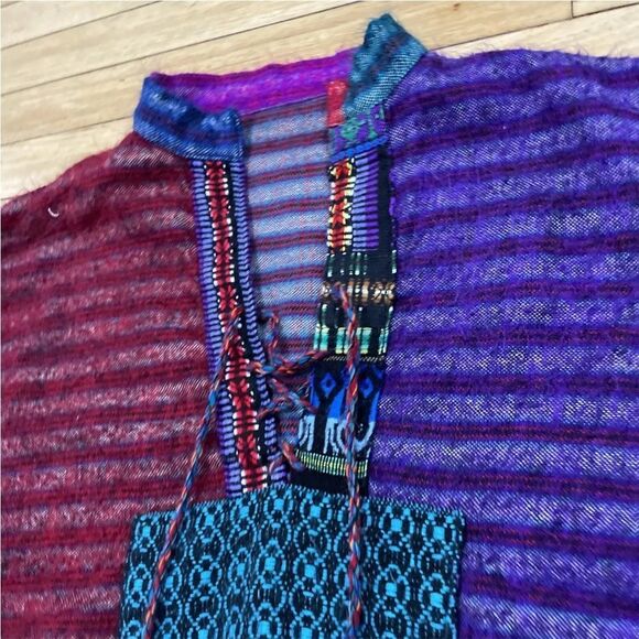 Boho Surfer Beach Sweater Adult L Tribal Beach Knit Aqua ColorBlock Pullover M/L - Picture 4 of 16